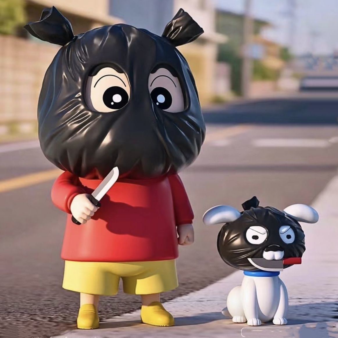 Naughty Masked Boy and Dog Figure