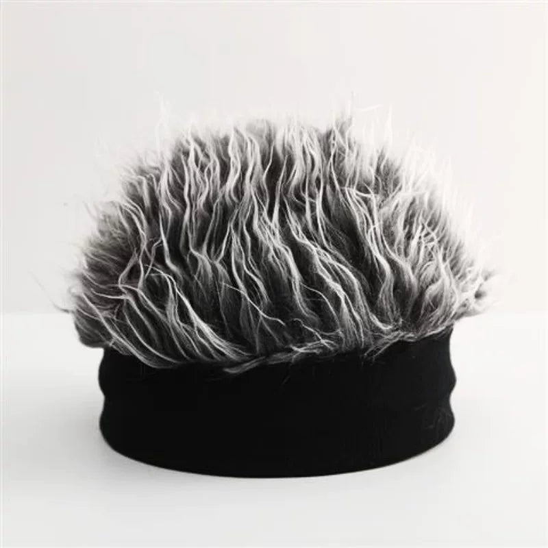 Black headband with white spiky hair extensions on a white background