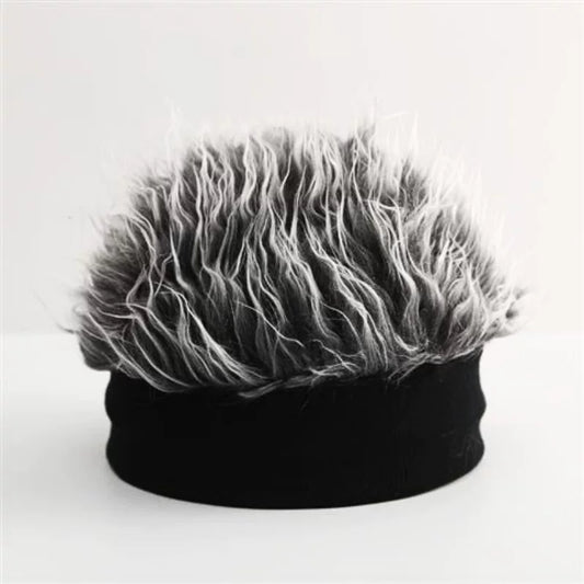 Black headband with white spiky hair extensions on a white background
