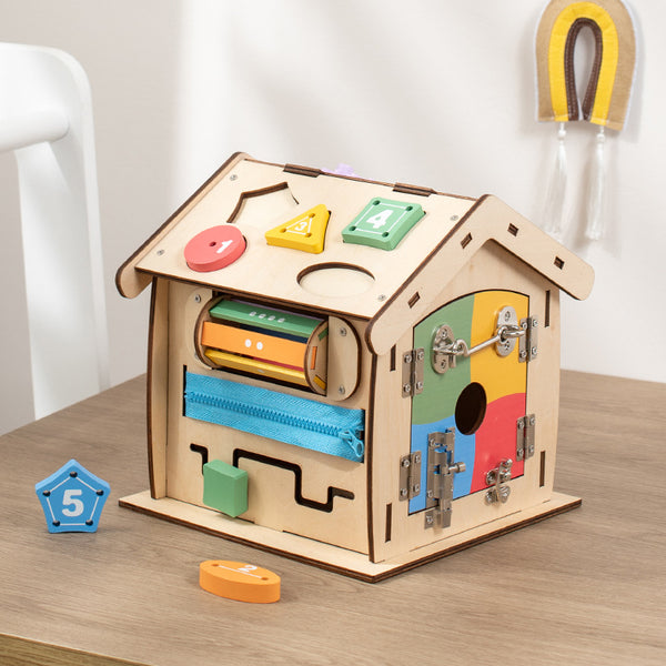 Wooden Montessori Discovery Busy House – 14-in-1 Skill Station