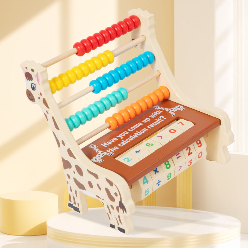 Colorful abacus toy with a giraffe design on a light background