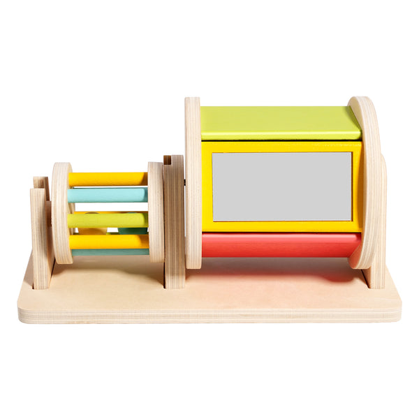 Wooden Montessori Rotating Sensory Drum with Safety Mirror