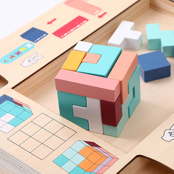 Wooden Tetris Puzzle Board & 3D Building Block Set