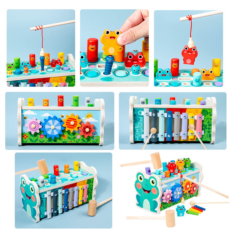 6-in-1 Wooden Frog Activity Cube & Musical Xylophone Set