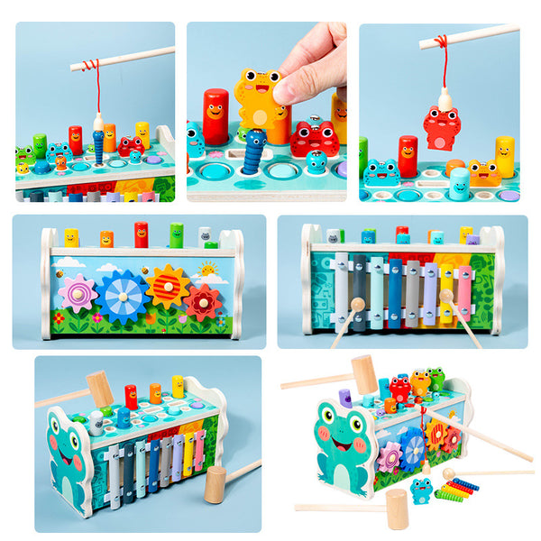 6-in-1 Wooden Frog Activity Cube & Musical Xylophone Set