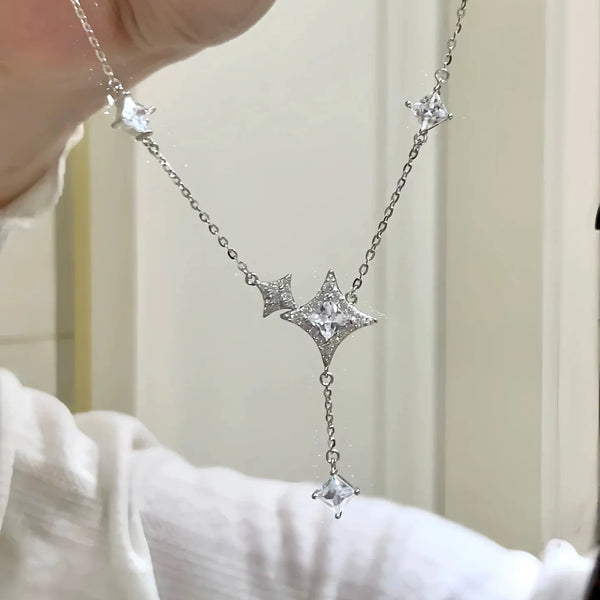 Four-Pointed Star Pure Silver Necklace