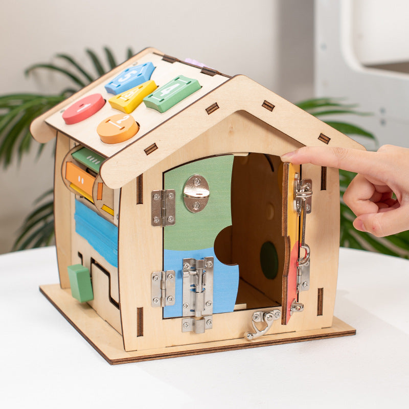 Wooden Montessori Discovery Busy House – 14-in-1 Skill Station