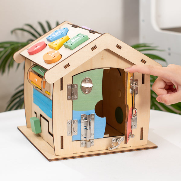 Wooden Montessori Discovery Busy House – 14-in-1 Skill Station