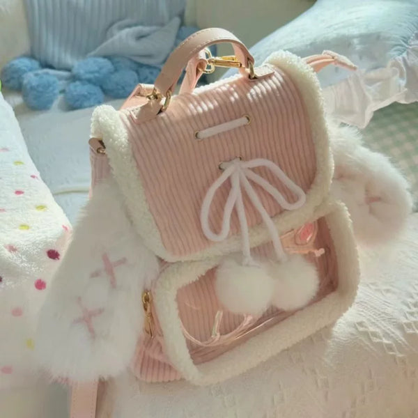 Fluffy Bunny Ear Plush Backpack