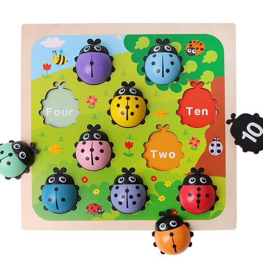 Wooden ladybug counting toy 1-10 number matching puzzle for toddlers