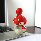 Hand-Carved Wooden Mushroom Doll with Red Balloon FantastiKurios