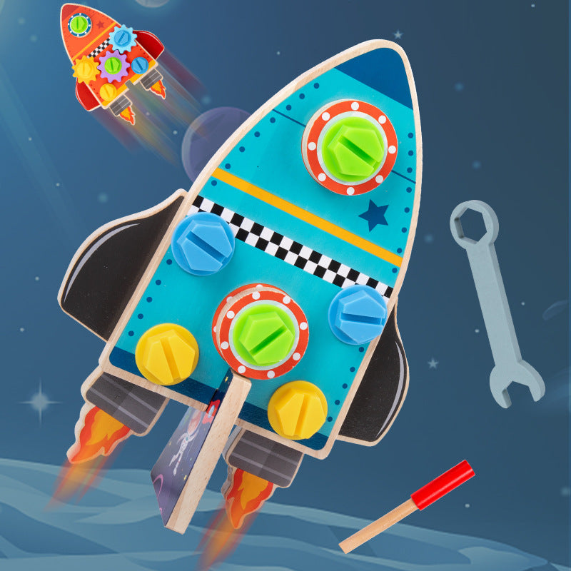 Wooden 2-in-1 Rocket Builder & Gear Discovery Toy