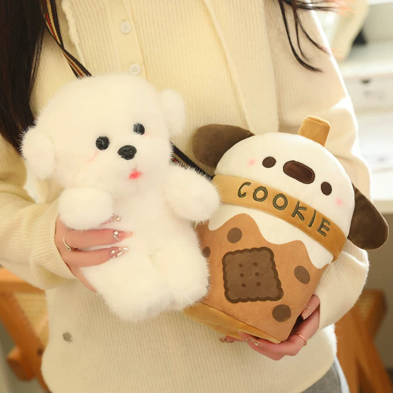 Bubble Tea Cup Plush Bag with Dog Doll