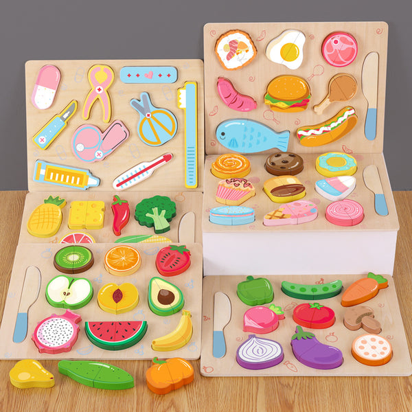 Chunky Wooden Cutting Puzzle & Matching Board