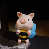 Hand-Carved Wooden Bee Pig Figurine FantastiKurios
