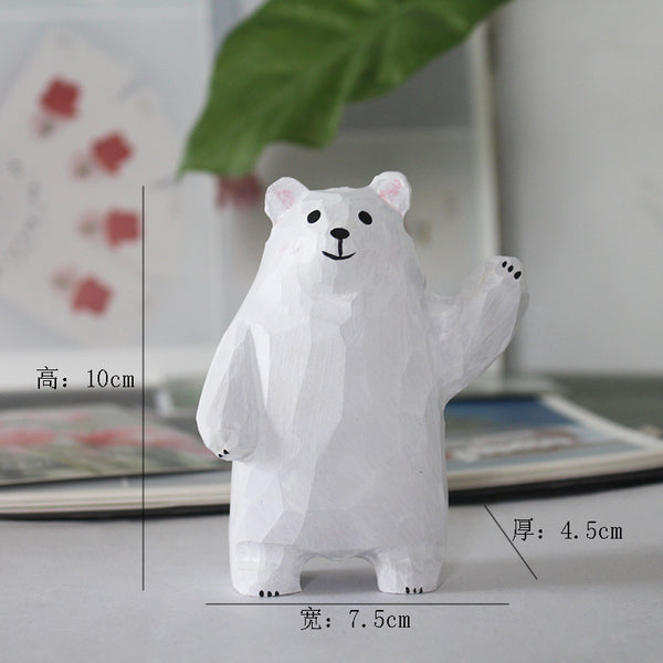 Hand-Carved Wooden Polar Bear with Balloon