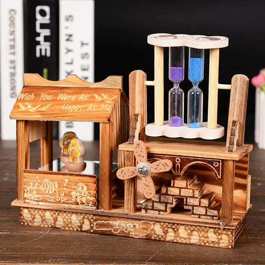 Wooden Windmill & Hourglass Music Box