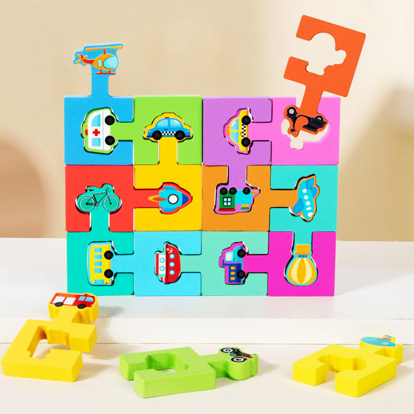 Wooden Logic Puzzle Trays – Shape Matching & Interlocking Blocks