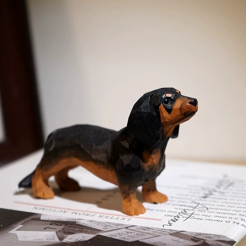 Hand-Carved Wooden Dachshund Figurine FantastiKurios