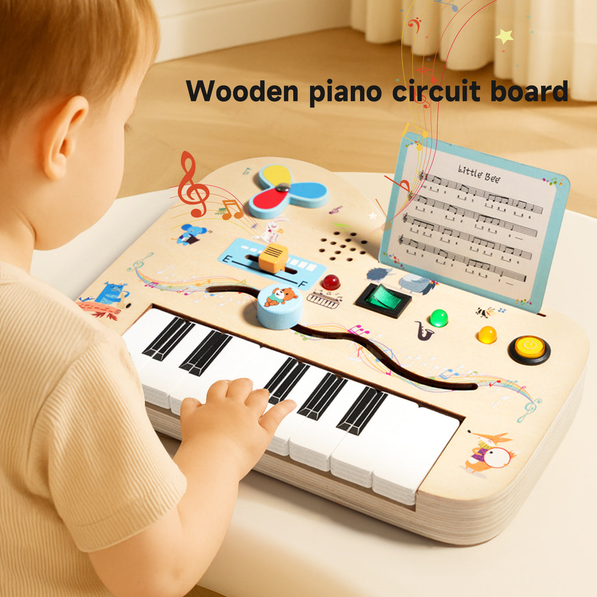 Wooden Piano Busy Board with Musical Lights & Sounds