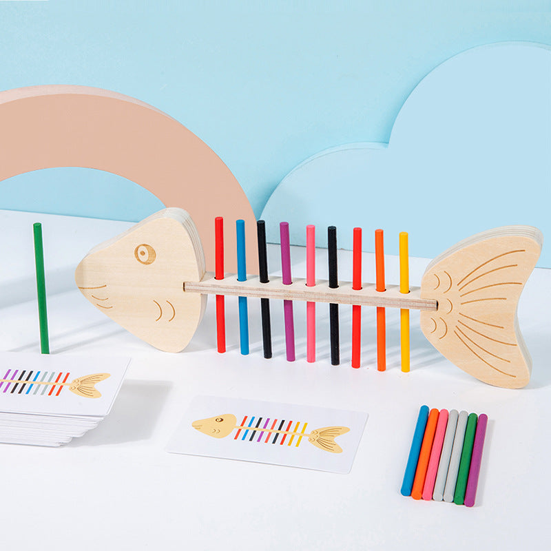 Wooden Fish Bone Color Matching & Fine Motor Skill Set