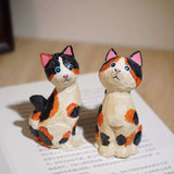 Hand-Carved Wooden Calico Cat Figurine FantastiKurios