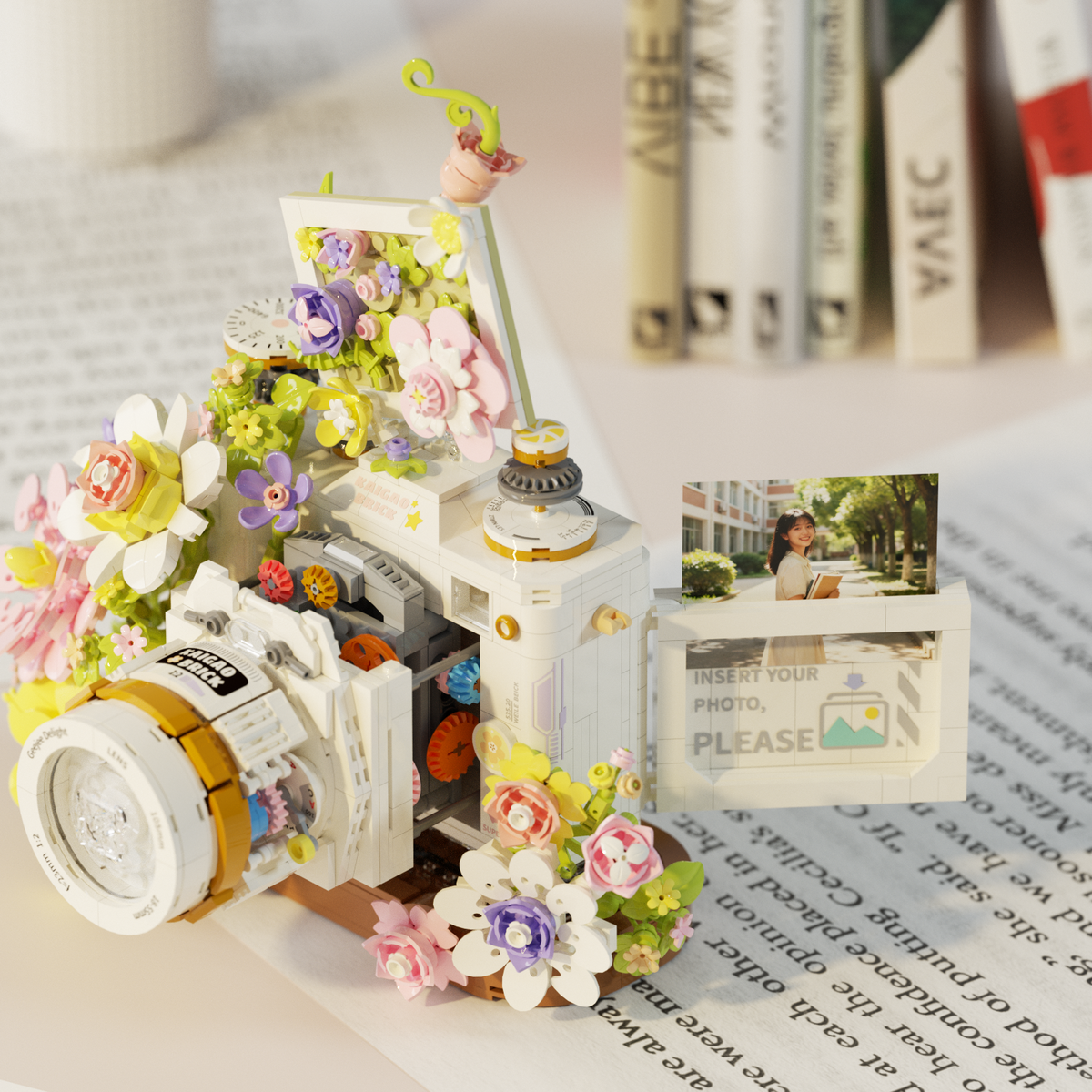 Retro Camera Building Block Floral Ornament