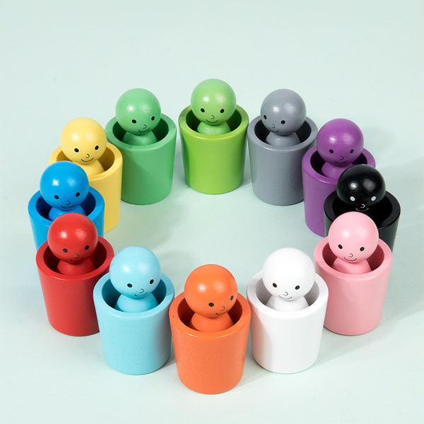 Rainbow Wooden Peg People & Color Matching Cups Set