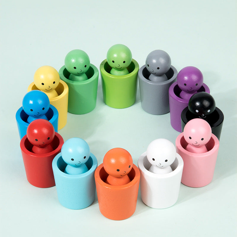 Rainbow Wooden Peg People & Color Matching Cups Set
