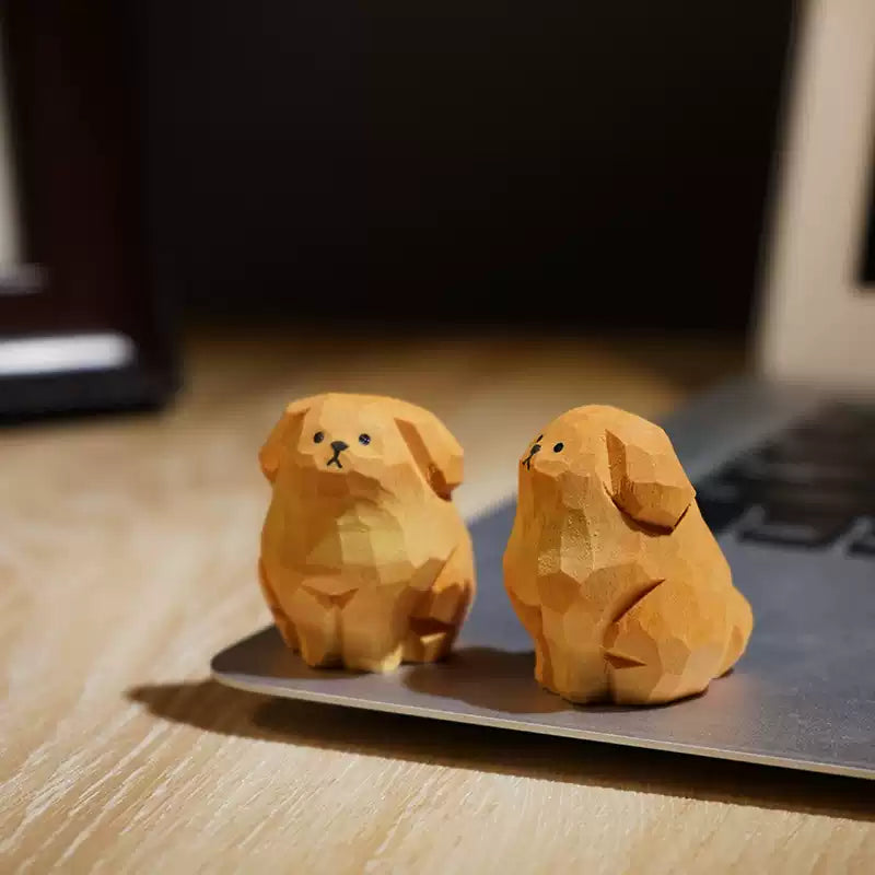 Hand-Carved Basswood Puppy Figurine FantastiKurios