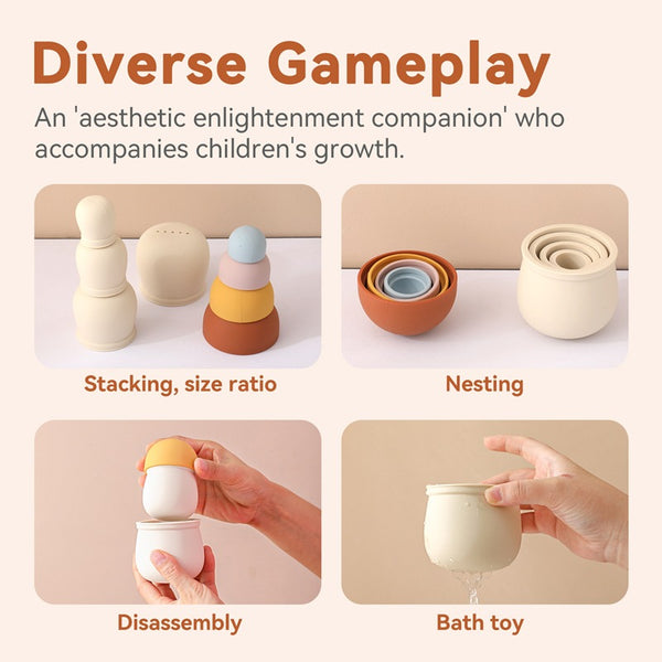 Woodland Nesting Mushrooms – 4-Piece Silicone Stacking Toy