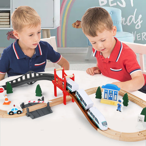 42-Piece Electric City Train Set – Wooden Railway Kit