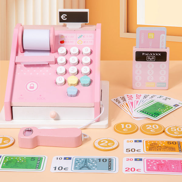 The "Little Shopkeeper" Wooden Cash Register Set - Nordic Pink