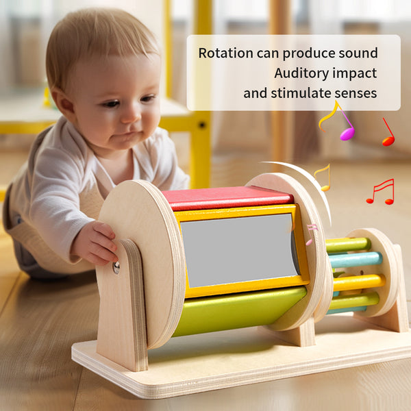 Wooden Montessori Rotating Sensory Drum with Safety Mirror