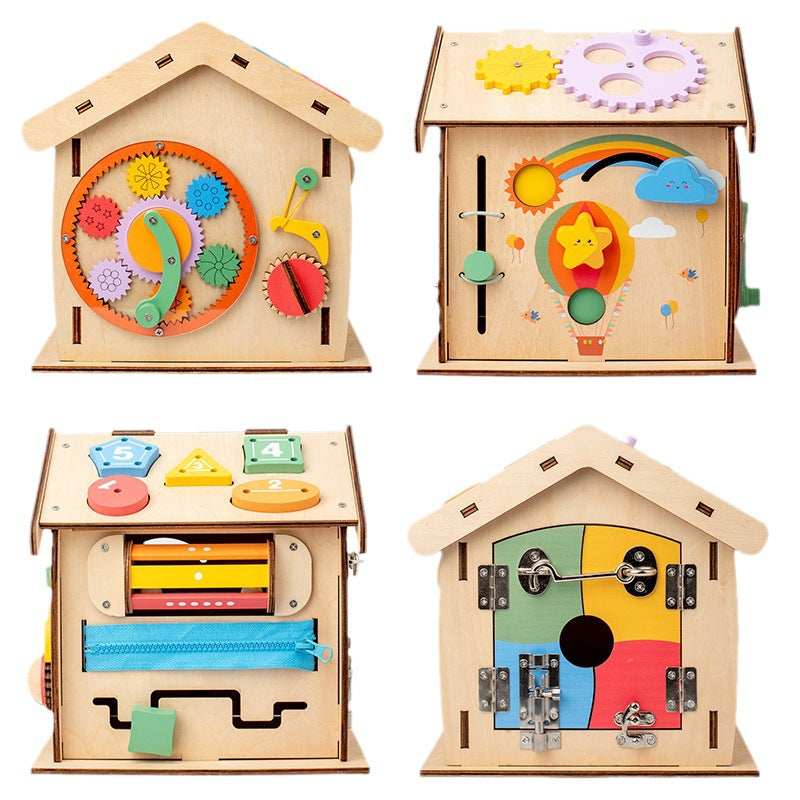 Wooden Montessori Discovery Busy House – 14-in-1 Skill Station