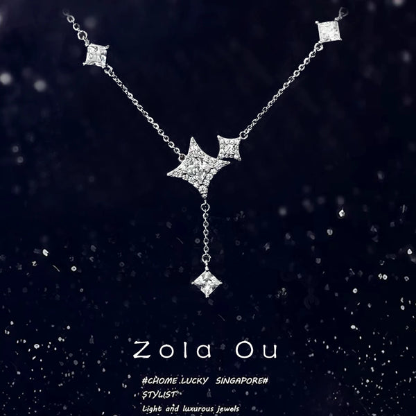 Four-Pointed Star Pure Silver Necklace