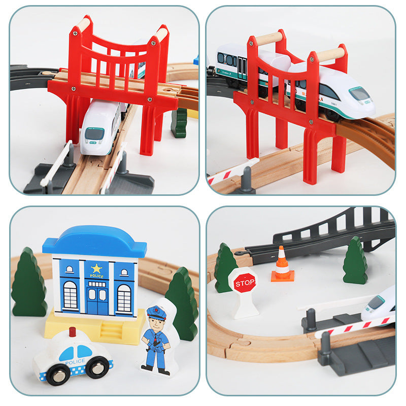 42-Piece Electric City Train Set – Wooden Railway Kit