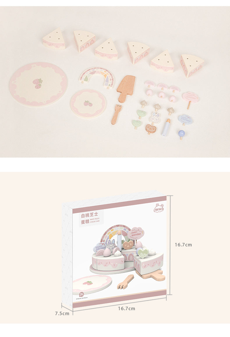Pastel Wooden Birthday Cake Set | Strawberry & Rainbow Edition