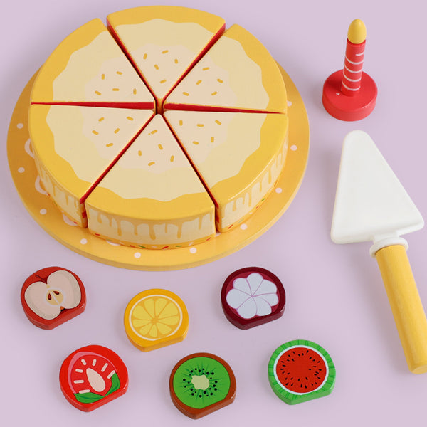 Wooden Fruit Birthday Cake 'Slice & Share' Play Set