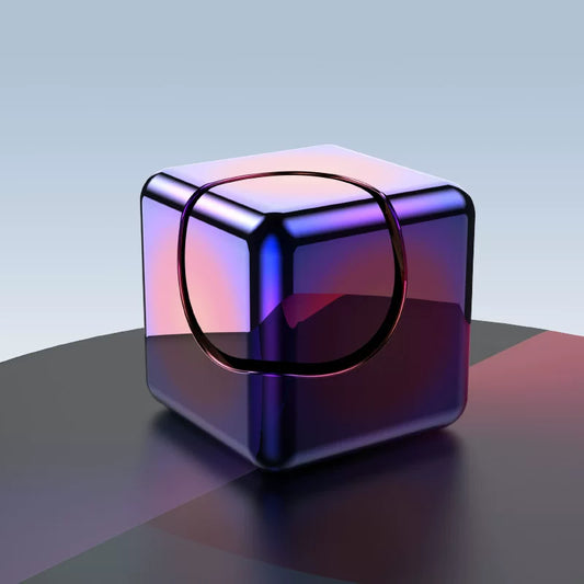 Glossy cube with reflective surface on a gradient background