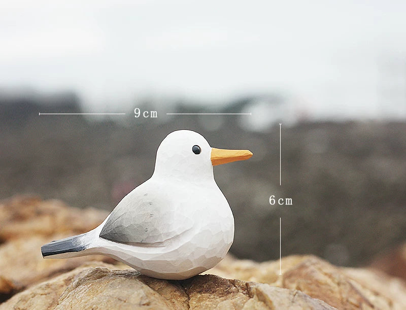 Hand-Carved Wooden Seagull with French Fries Ornament