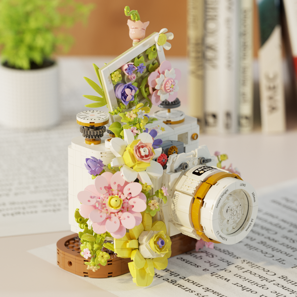 Retro Camera Building Block Floral Ornament