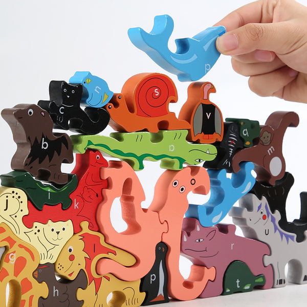 Wooden Alphabet Animal Parade – 2-in-1 Puzzle & Stacking Game