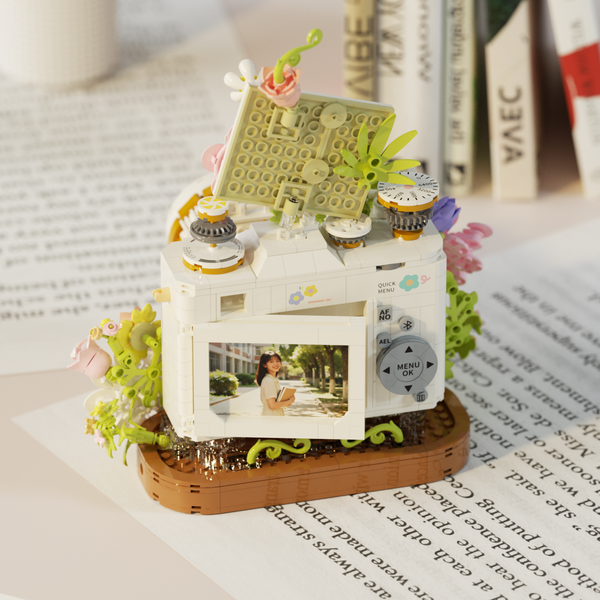 Retro Camera Building Block Floral Ornament
