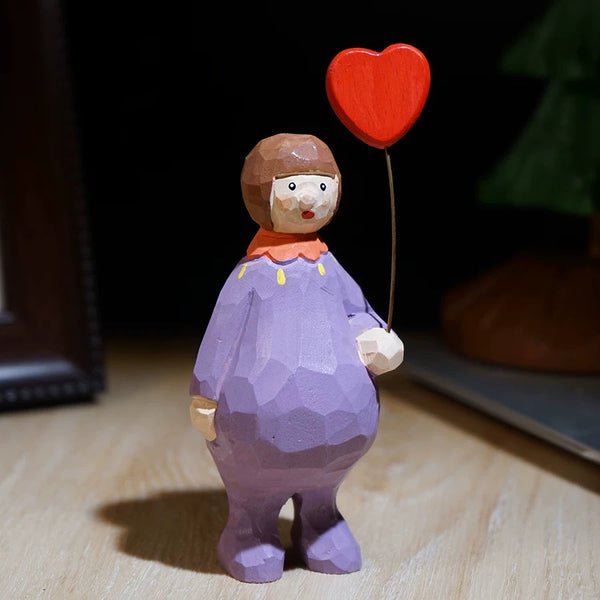 Hand-Carved Wooden Girl in Purple FantastiKurios