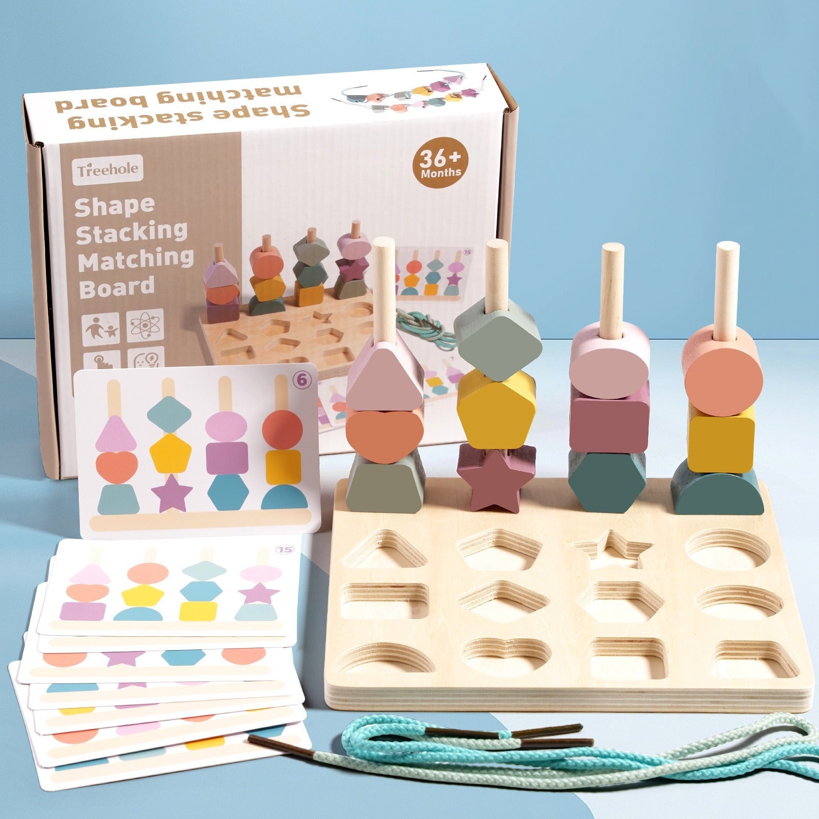 The 'Do-It-All' Wooden Shape Stacker & Lacing Set Fantastik Curios