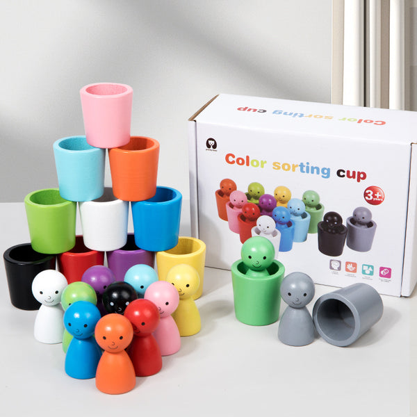 Rainbow Wooden Peg People & Color Matching Cups Set