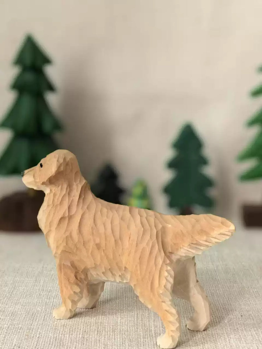Hand-Carved Wooden Golden Retriever Figurine