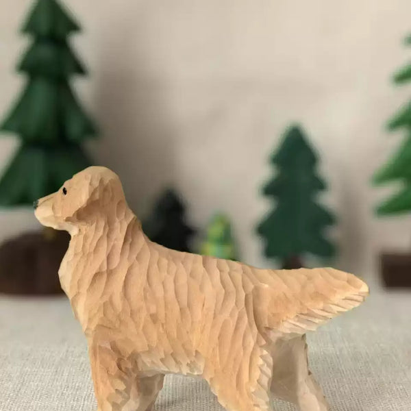 Hand-Carved Wooden Golden Retriever Figurine