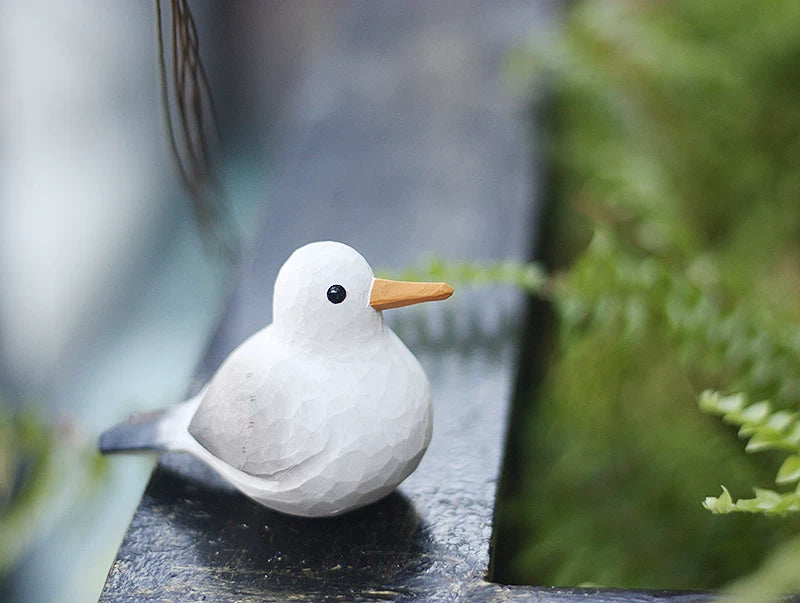 Hand-Carved Wooden Seagull with French Fries Ornament